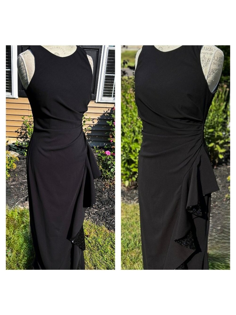 CARMEN MARC VALVO INFUSION Sz 6 Crepe Cutaway SEQUIN Ruffle Maxi Gown EC +🎁